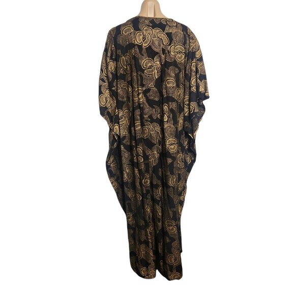 Nubian Queen Kaftan One Size Black and Gold Print Caftan - Picture 3 of 11